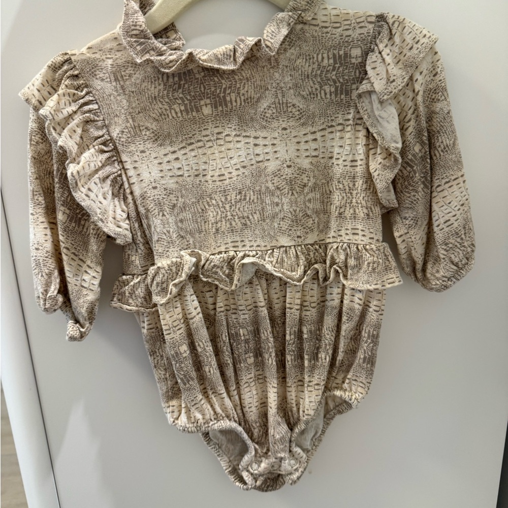 kate quinn Cream-Beige Textured Ruffle Romper